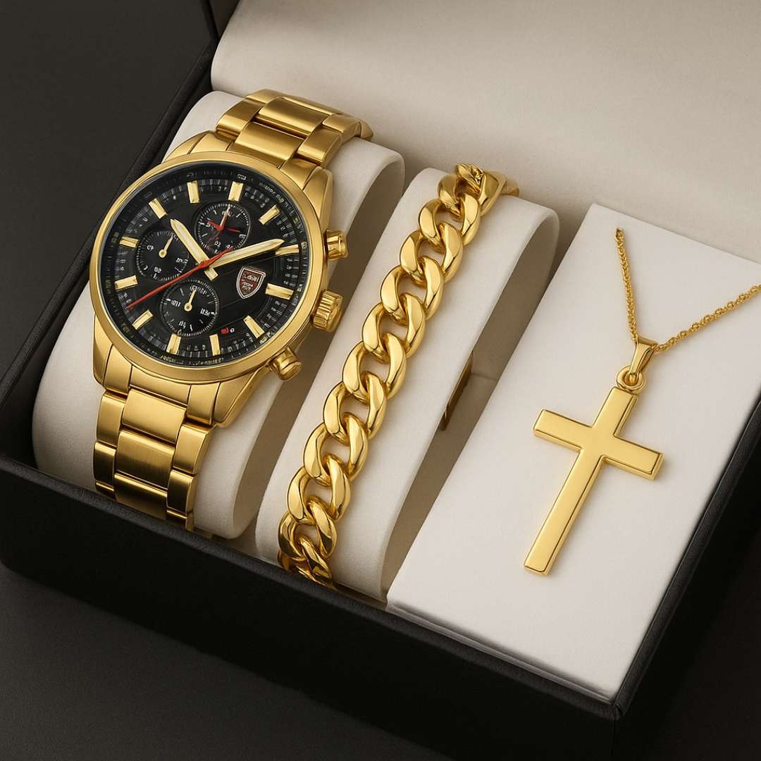 RELOJ DORADO (de regalo una pulsera y una cadena)
